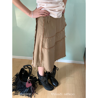 44AaSi 双面双色 翻褶流苏天丝棉双染A字夏季短半裙