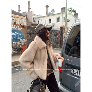 定染毛料细腻银狐晕染皮草外套大翻领简约冬季 44AaSi 迷雾纽约