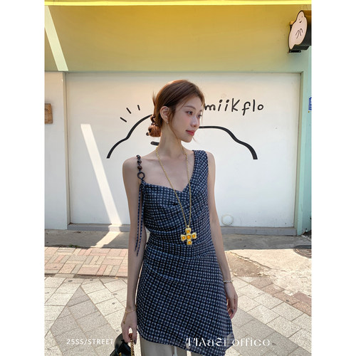 44AaSi 漫步江南 不对称肩带背心多穿荡领连衣裙