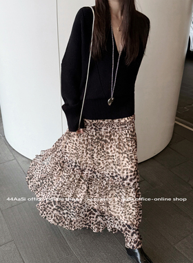 44AaSi早春 大女主该穿的灵动豹纹裙 层次感收跨A字半身长裙