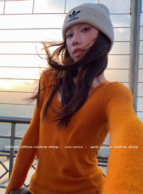 【现货】44AaSi 落日幻想 保暖up秋冬长袖圆领T恤女修身羊绒打底