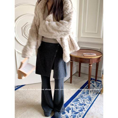 44AaSi 韩女主体 双面磨毛慵懒垂感休闲裙裤冬百搭微喇直筒裤