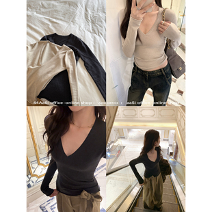 收腰显瘦冬羊毛天丝针织打底上衣 魅力～修身 44AaSi 蚕丝V领打底