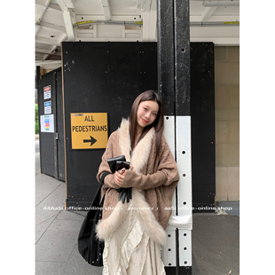 44AaSi 缪尔变奏曲 可拆卸长毛领针织设计高级感加厚开衫毛衣外套