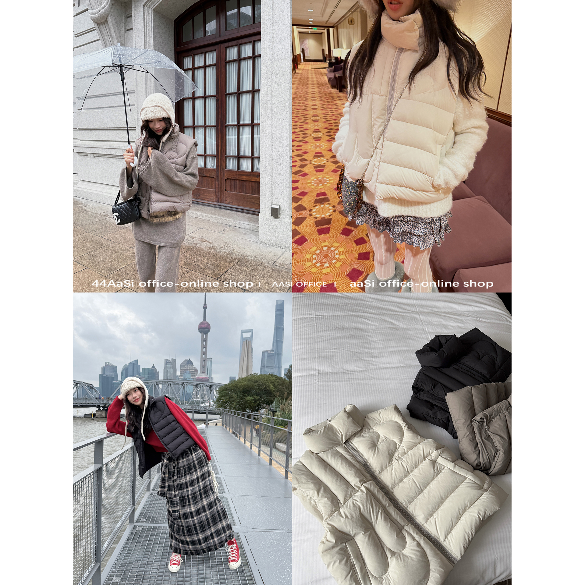 44AaSi 温暖呼吸 90白鸭绒排骨羽绒零压感轻薄马甲面包服外套女冬