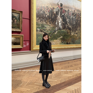 44AaSi 软皮捏褶设计感复古气质半身长皮裙秋冬显瘦 新南威尔士