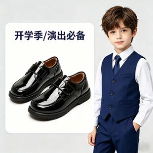 儿童皮鞋春秋新款小学生校园礼仪男女软底儿童黑色英伦风演出童鞋