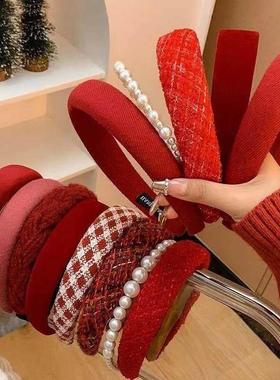 新覆古红色妇女发带羊毛天鹅绒发带头