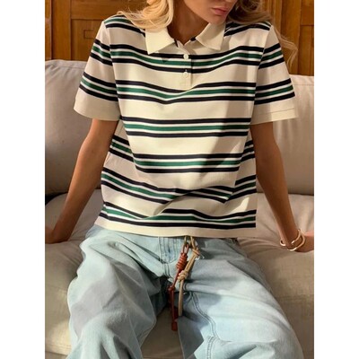 Hirsionsan Polo Neck T Shirt Women Soft Chic Tees 95% Cotton