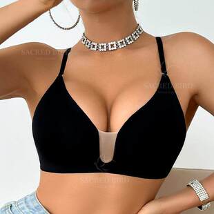 性感网纱拼接无痕轻薄女士欧美内衣美背型交叉细带无钢圈露背文胸