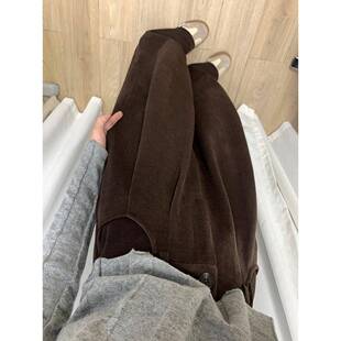 美拉德灯芯绒棕色裤子加绒大码微胖女生秋冬穿搭显瘦阔腿休闲长裤