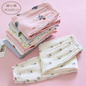 女 睡裤 春夏秋薄款 纯棉纱布草莓卡通全棉泡泡棉纱收口高腰家居裤