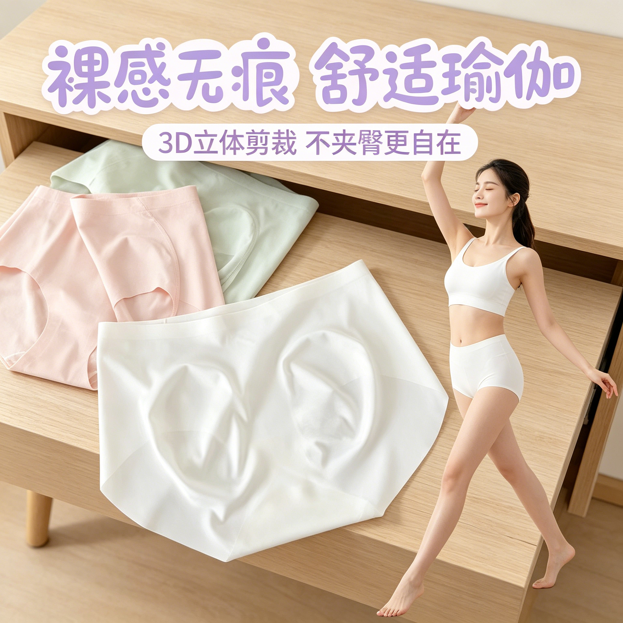 无痕内裤女2026新款春冰丝夏季薄款纯棉抗菌加长裆不夹臀运动瑜伽