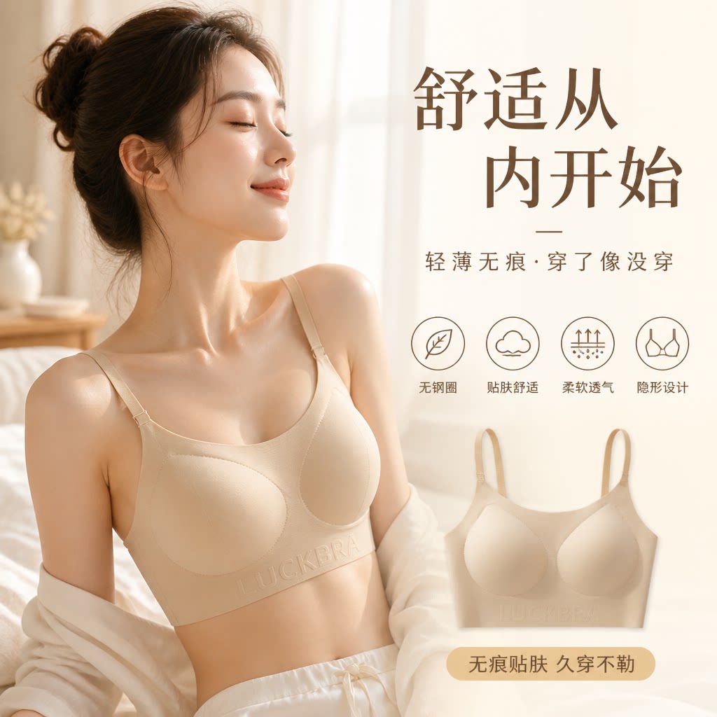 内衣女粉底液隐形肤色细肩带小胸聚拢文胸罩薄模杯青年女性