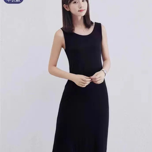 黑色中长款无袖宽带连衣裙夏季连衣裙时尚打底女士百搭显瘦修身