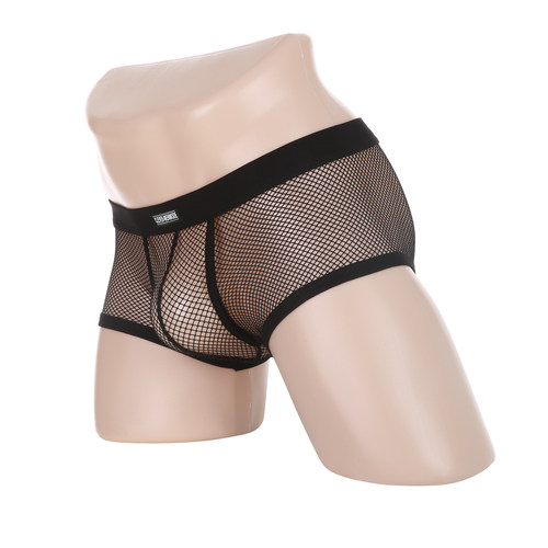 男士性感透明内裤网孔网眼四角裤镂空U凸囊袋平角裤个性特色新款