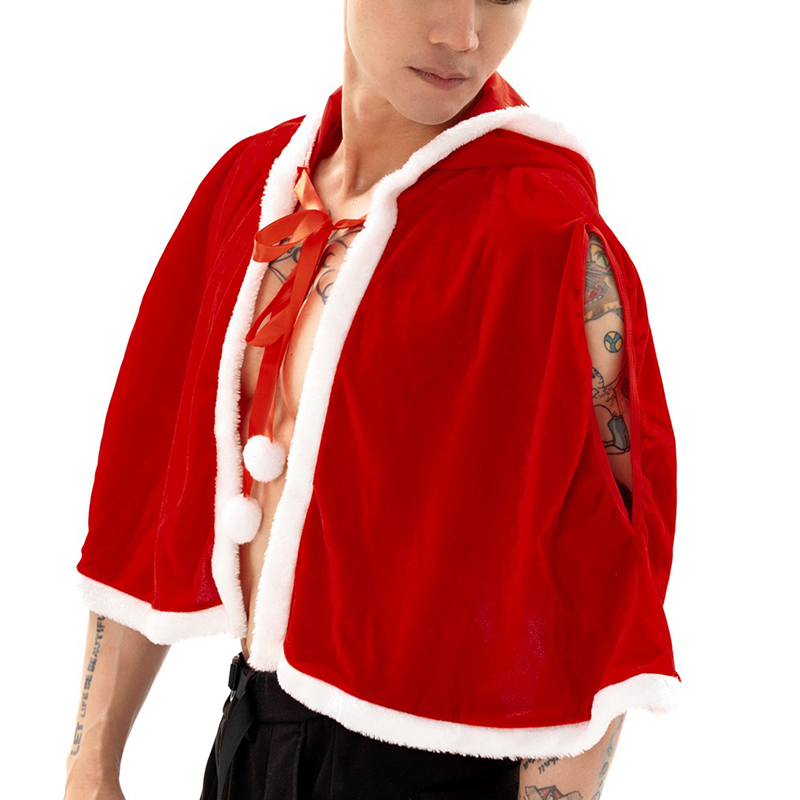 圣诞披风红色斗篷男款性感三角裤套装肩带胸衣带成人夜店舞台演出