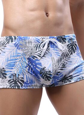 泳裤男士平角裤防尴尬游泳裤男士速干印花时尚四角温泉沙滩短裤衩