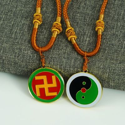 黄铜2.6CM潘氏双面五行吊坠乾坤艮兑离砍巽震八宫万字太极金项链