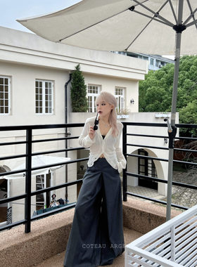 银色山坡A字高腰半身垂感休闲阔腿西装女秋新款裙裤高级显瘦灰色