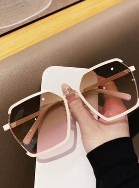 墨镜女高级感白框白色镜框复古女款白边太阳镜茶色遮阳镜边框眼镜