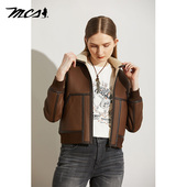 MCS女装 皮衣女士加绒绵羊外套皮衣 源自万宝路翻毛领外套真皮短款