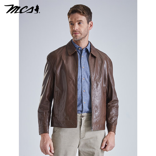 新款油蜡山羊皮翻领真皮皮衣