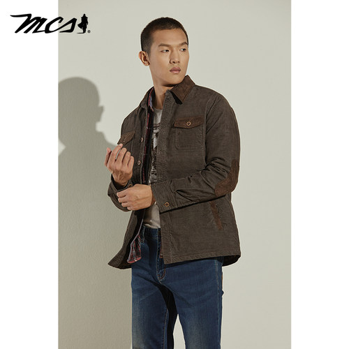 MCS美式休闲棉质衬衫领修身外套