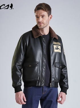 MCS源自万宝路飞行员绵羊皮衣美式复古羽绒新款做旧宽松皮衣外套