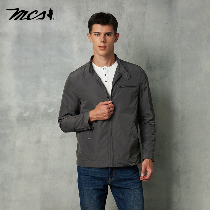 美式机车款立领纯色外套