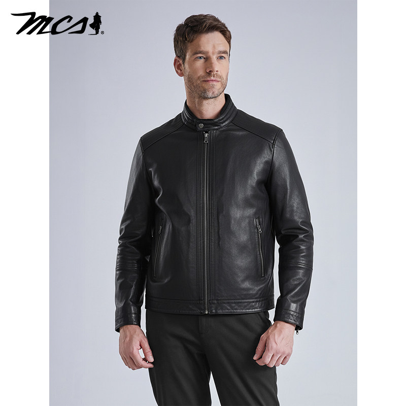 MCS休闲立领舒适修身皮衣外套男