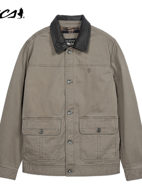 MCS男装源自万宝路秋季棉质休闲夹克男翻领复古工装外套男春秋款