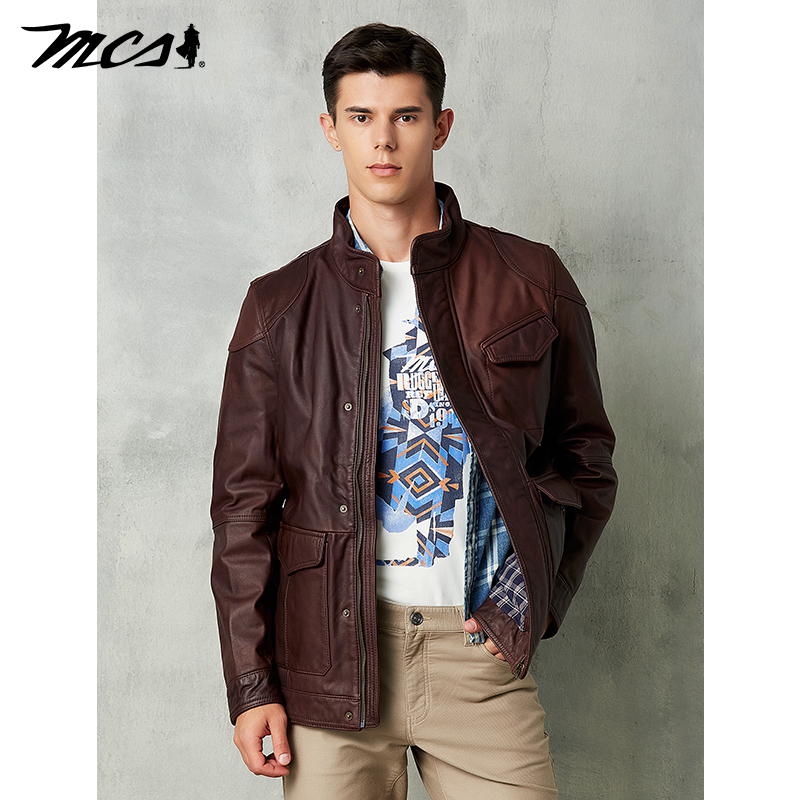 MCS美式高街痞帅机车皮衣外套男