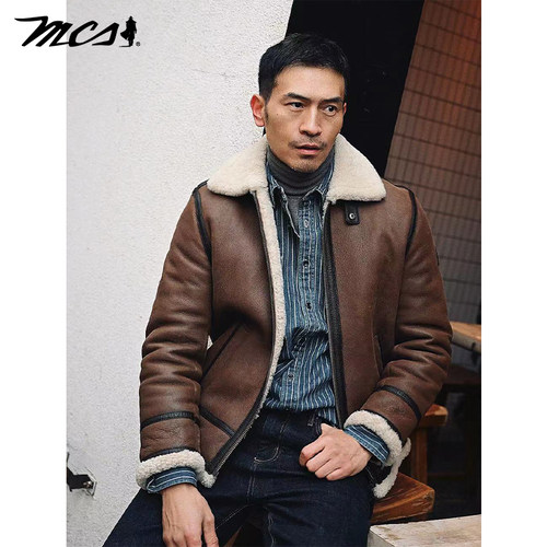 MCS冬季巴恩风皮衣真皮