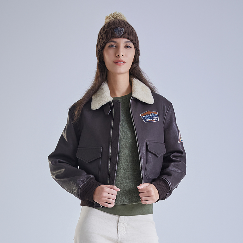 G1飞行员夹克羽绒女皮衣