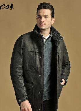 MCS男装源自万宝路美式休闲羽绒皮衣秋冬季绵羊皮真皮羽绒皮衣男