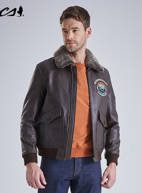 MCS男装源自万宝路冬季新款美式休闲植鞣绵羊皮G-1飞行员羽绒皮衣