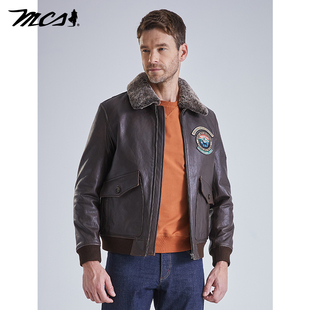 MCS男装源自万宝路冬季新款美式休闲植鞣绵羊皮G-1飞行员羽绒皮衣