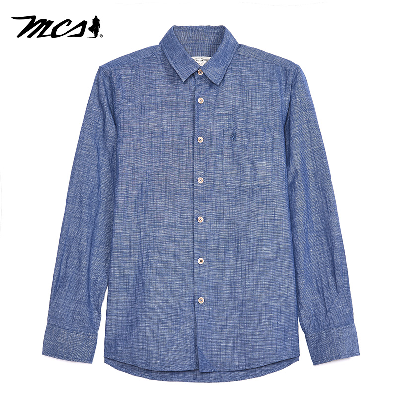 MCS棉麻水洗休闲百搭长袖衬衫男