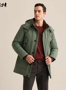 MCS男装源自万宝路秋冬季新款美式灰鸭绒立领可脱帽中长款羽绒服