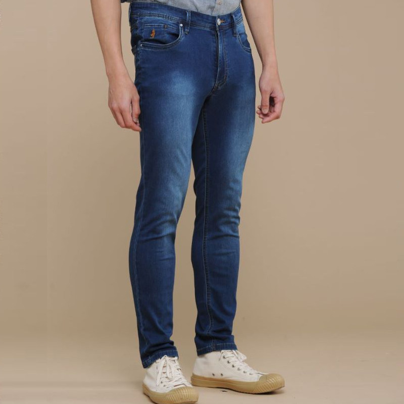 mcs男装新品棉锦休闲修身冰凉玉牛仔布indigo蓝染弹牛仔裤