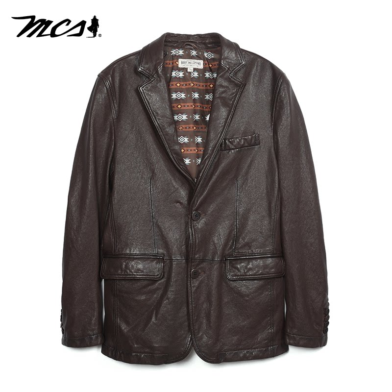 MCS皮衣绵羊皮西服外套皮夹克