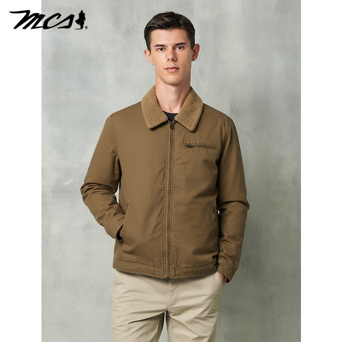 MCS男装源自万宝路冬季美式潮流翻毛领棉夹克外套男休闲棉衣棉服