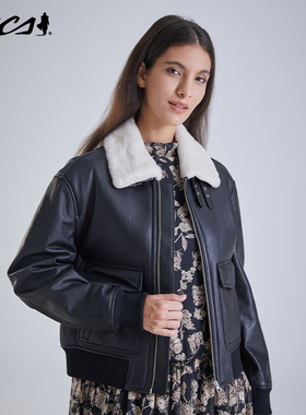 MCS女装源自万宝路秋季新款复古休闲美式女G1飞行员真皮皮衣外套
