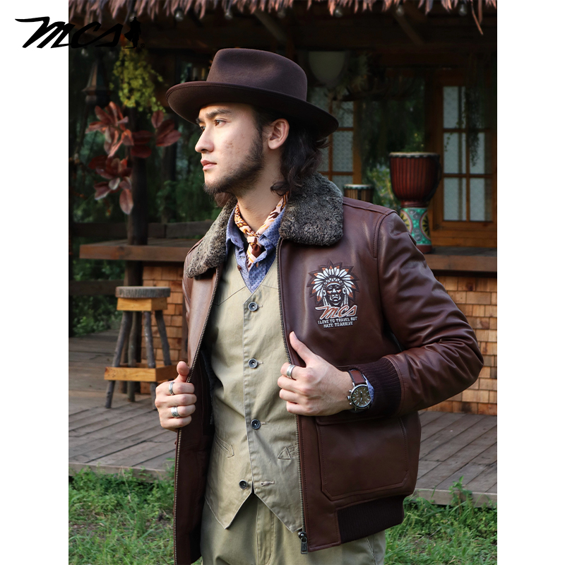 翻领真皮机车皮衣飞行员羽绒皮衣