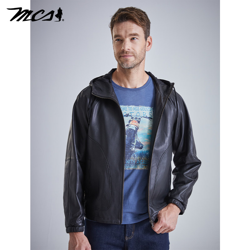 复古潮流舒适美式连帽皮衣