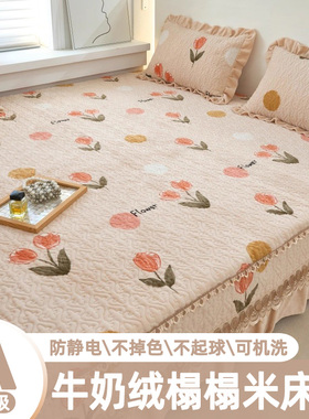 A类奶油风牛奶绒榻榻米床盖夹棉加厚秋冬珊瑚绒炕盖床单被套定制