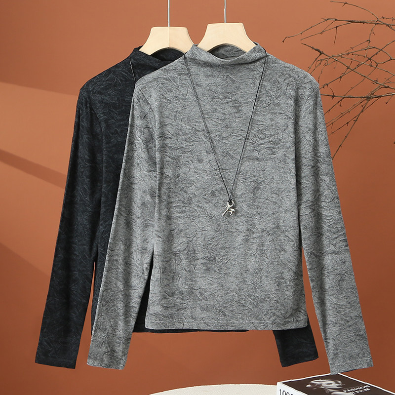 半高领长袖印花t恤女春季2026新款洋气打底小衫时尚内搭修身上衣