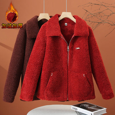 仿羊羔毛翻领外套女秋冬2025新款