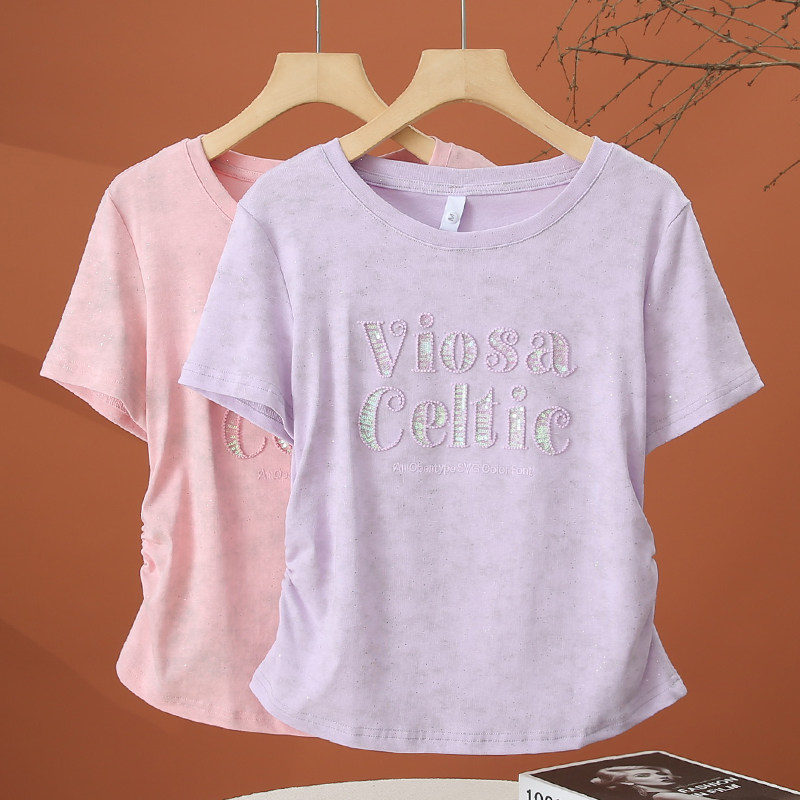 小个子扎染字母短袖t恤女夏季2026新款洋气时尚小衫短款收腰上衣